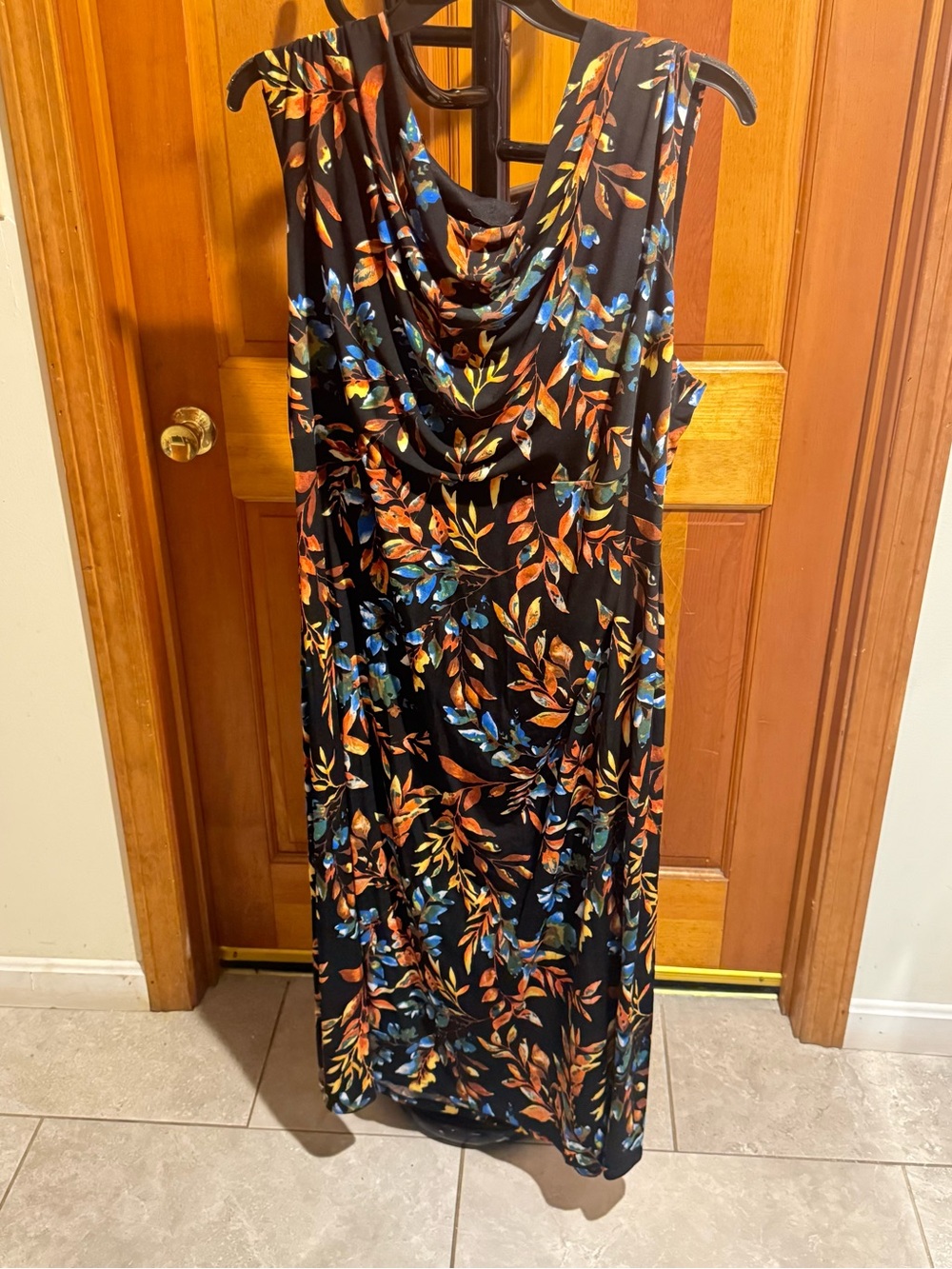 Connected Apparel Black Sleeveless Floral Cowl Neck Maxi Dress
